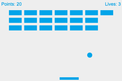 Spielansicht von MDN Breakout, erstellt mit reinem JavaScript: Mit dem Schläger halten Sie den Ball im Spiel und zerstören die Steine. Punkte und Leben werden angezeigt.