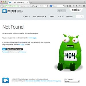 Une page d'erreur HTTP, en l'occurrence la page 404 de MDN