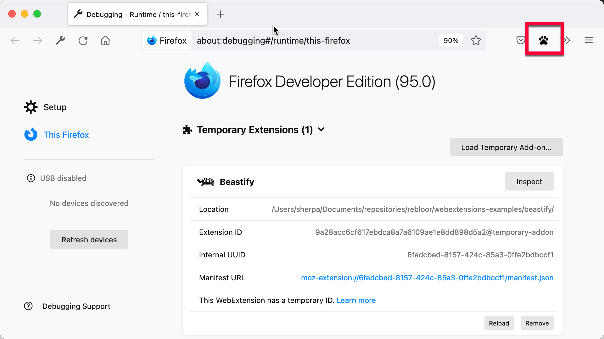 Das Beastify-Symbol in der Firefox-Symbolleiste