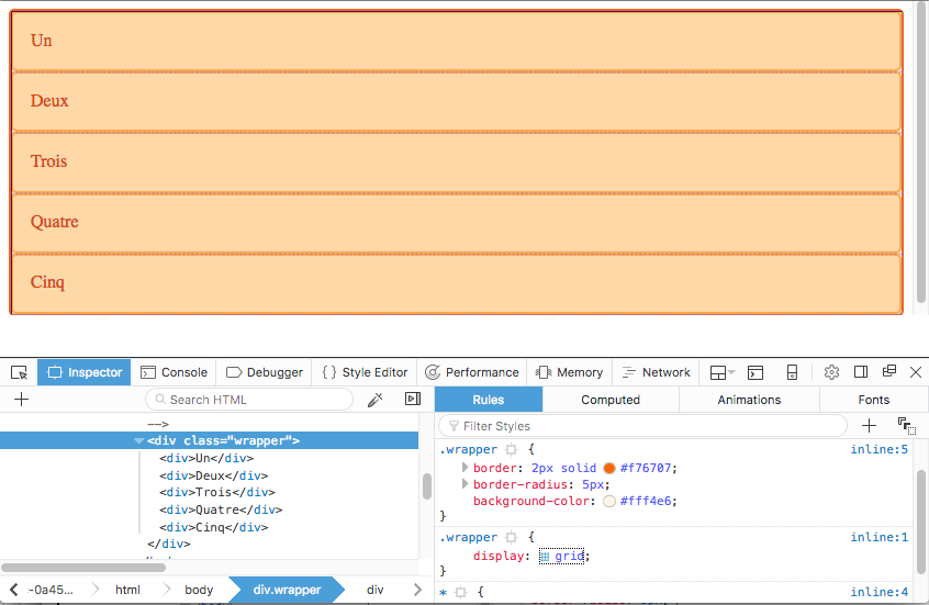 Utilisation du surligneur de grille dans les outils de développement de Firefox pour observer une grille